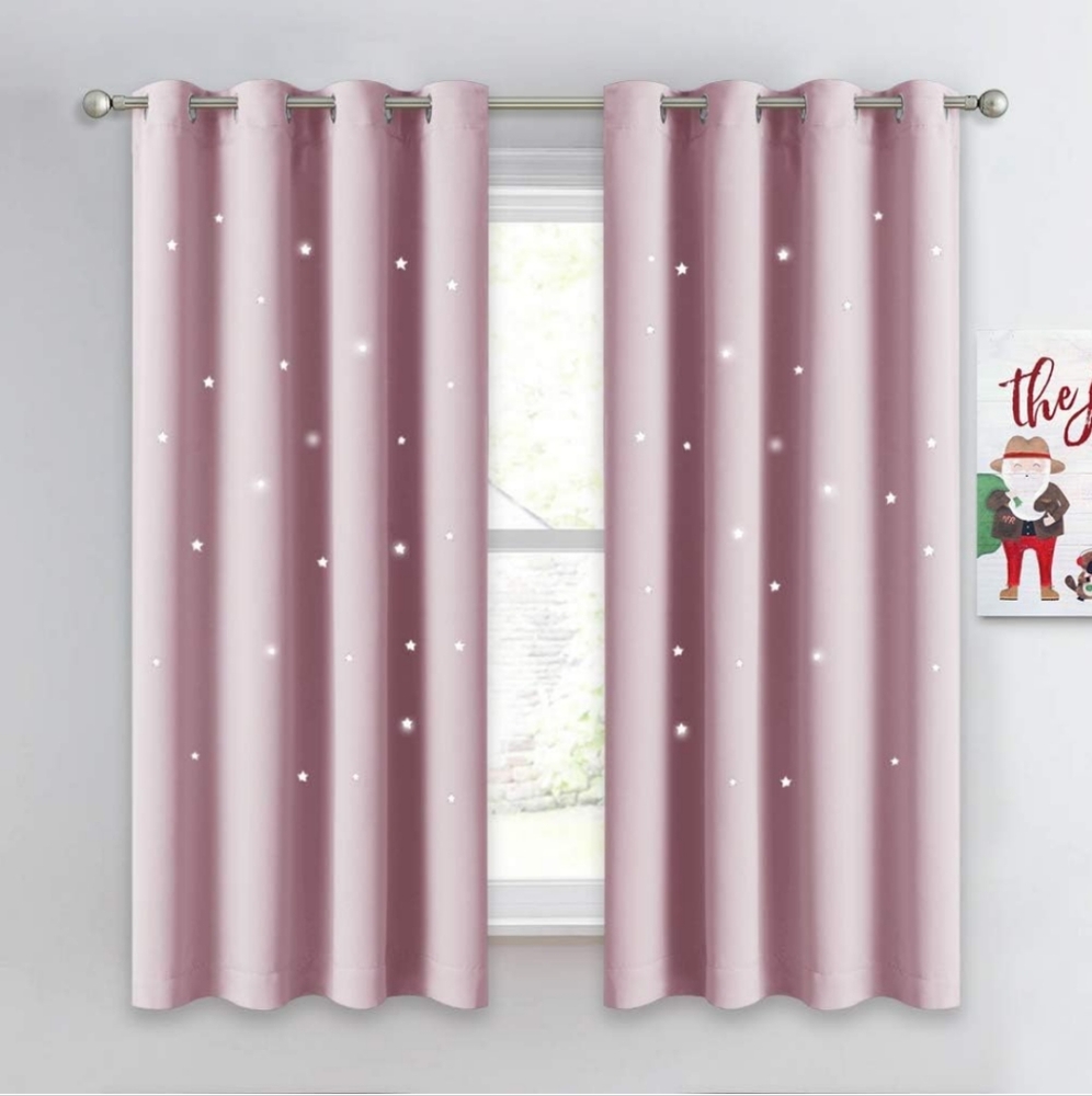 Room Darkening Hollow Star Blackout Curtains - Pink